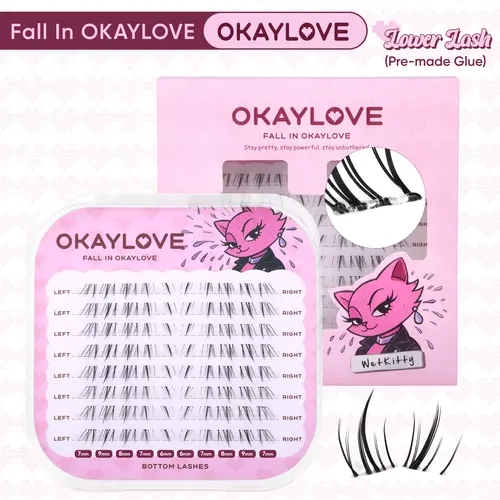 [Auction]OKAYLOVE Synthetic Fiber Natural Lash Clusters, MakeupCat Eye Style with CD-C Curl,  Lower Self-AdhesivePre-Made Glue Invisible Lashes