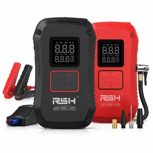 RSH Portable 4000A Peak 12V Cordless Car Jump Starter for 12V Vehicles, 150PSI Fast Tire Inflator, 12000mAh Lithium-Ion Power Bank, LED Light
