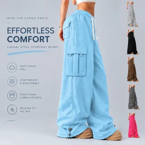 Women's Cargo Sweatpants Multi Pack, Elastic Waist with Adjustable Drawstring, Large Side Pockets, Drawstring Design at Pant Hem, Soft Fabric, Available in Multiple Colors, Ideal for Street Style, Hip hop Look and Daily Casual Outfits