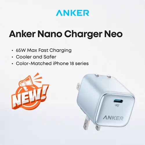 【Built for the power of iphone 18 series】Anker Nano Charger Neo, Dynamic 45W - 65W USB C Charger Block with 65W Max