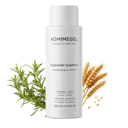 Aomimegel Rosemary Scalp Treatment Shampoo - Caffeine Blend, Biotin, Niacinamide, Sulfate-Free Cleansing Liquid, Oily Roots Solutions, Hair Fall Help, Smooth Result for Oily Scalp & Fine Hair, 11.8 fl oz (350ml)