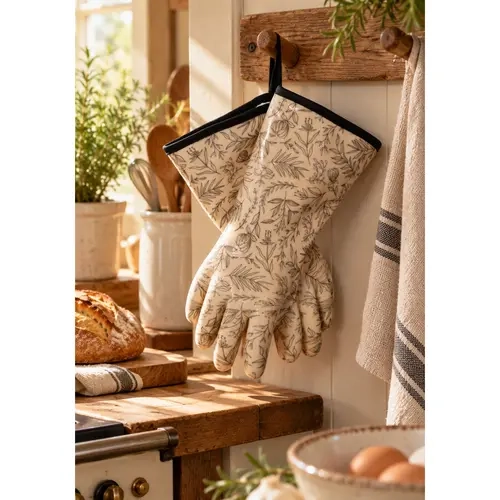Food-Grade Silicone & Cotton Oven Gloves – Black Floral