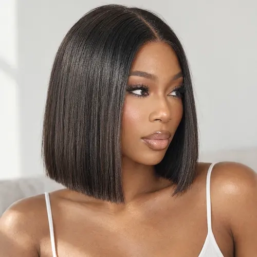 LUVME Blunt-Cut Yaki Bob Wig With Bangs/C-Part/Middle-Part Natural Black 100% Human Hair Short Wig Put-On-and-Go #TikTokShopFallDealsForYou #SuperBrandDay
