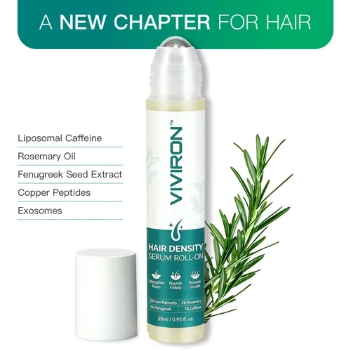 VIVIRON Advanced Hair Density Serum Roll-On 28ml | 5% Saw Palmetto, 3% Rosemary, 1% Caffeine Herbasome & 3% Fenugreek, Nourish Scalp, Strengthen Hair, Reduced Hair Fall for Men & Women