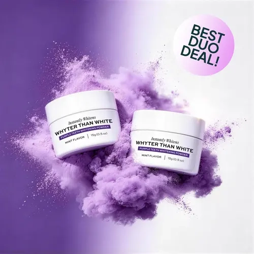 Whyte Purple Teeth Whitening Powder Duo Pack, Daily Oral Care for Sensitive Teeth, Mint-Fresh Formula Compatible with Toothbrushes