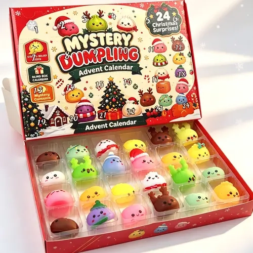 Mochi Mini Bun Squishy Countdown Red Gift Box, No Inner Filling Inside Squishy