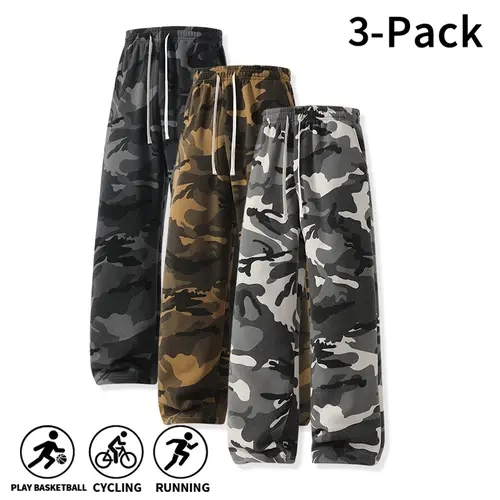 Men’s Camo Wide Leg Sweat Pants, Adjustable Drawstring Waist, Loose Straight Cut, Roomy Hip & Thigh Design, Sporty Casual Trousers for Adult Men, Great for Basketball, Cycling, Running and Daily Outdoor Training,,Elastic,Bottom,Moi,,Br,S,ca,button,pocket,