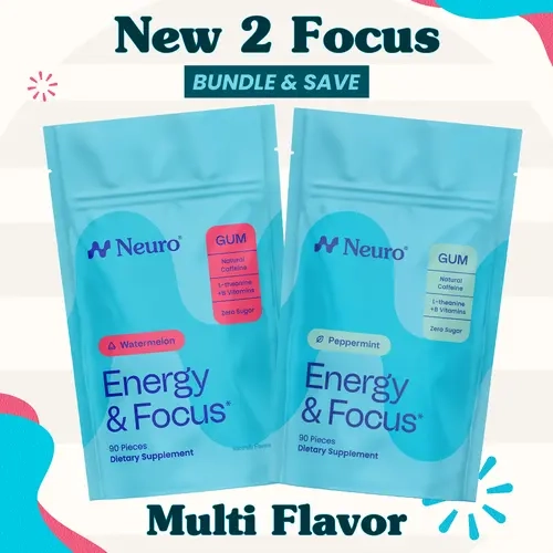 New 2 Focus Bundle - Energy & Focus Caffeine Gum - Multi Flavor (2-Bulk Pouches)