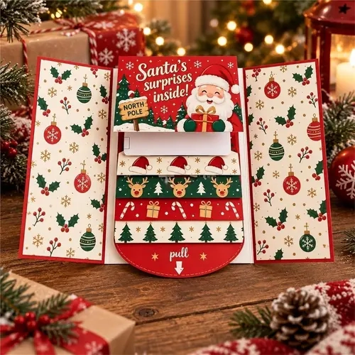 Christmas Gift Card Book,Waterfall Pull Out Gift Card Holder Booklet,Handmade Xmas Gift Card Book,Pull-out Design Cash Gifts Envelopes for Holiday Party Stocking Stuffers
