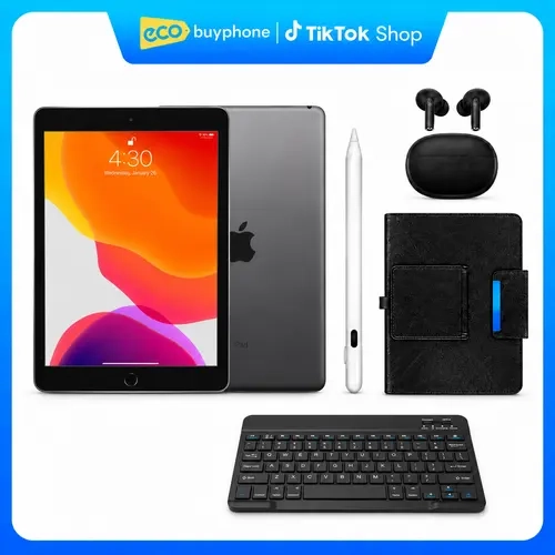 Refurbished Apple iPad 7th Gen （Cellular+WiFi）- Acceptable Condition with Case，Wireless Earbuds，iPad Case+Bluetooth Keyboard，Styus pen with 1 Year Warranty