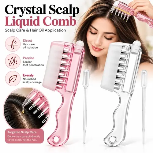 Refillable Scalp Liquid Applicator Comb with 6 Stainless Steel Roller Balls, Hair Oil & Serum Root Applicator Massage Comb, Leak Resistant Hair Care Treatment Tool for Scalp & Hair Roots, Portable Reusable (Comb Only)