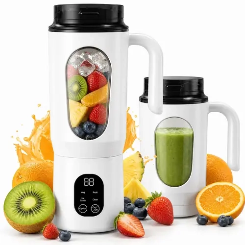 Compact Cordless Portable Blender (Kitchen Appliances), USB-Rechargeable Handheld Juicer with LED Display, Anti-Slip Ft, 22000 RPM, BPA-Free Food-Grade, 5s Auto-Stop Safety, Self-Cleaning Ice Crusher for Frozen Drinks