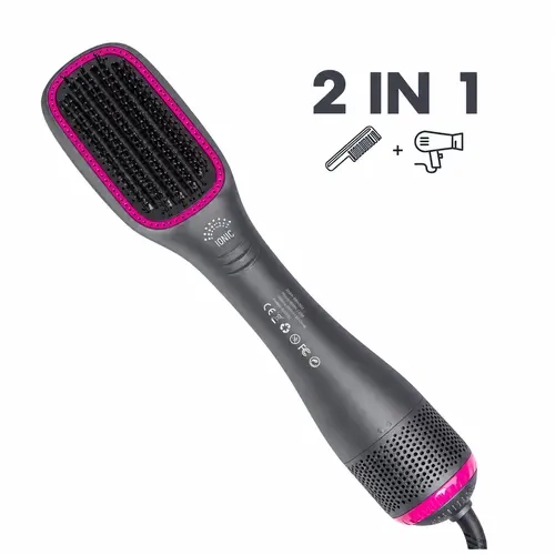 2-in-1 Comfort Styling Comb Hot Air Brush - Salon-Quality Plug-In Hair Dryer with Built-In Comb Teeth, Lightweight Handle, ABS Plastic Build, Fast Drying for Daily Bouncy Blowouts