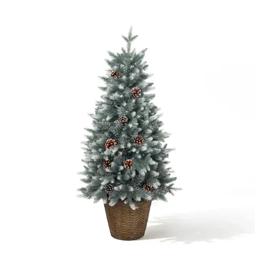 4/5/6FT Artificial Snow Flocked Spruce Christmas Tree 1 Pack with Woven-Texture MgO Planter, Artificial Christmas Tree for Indoor & Outdoor Holiday Decor