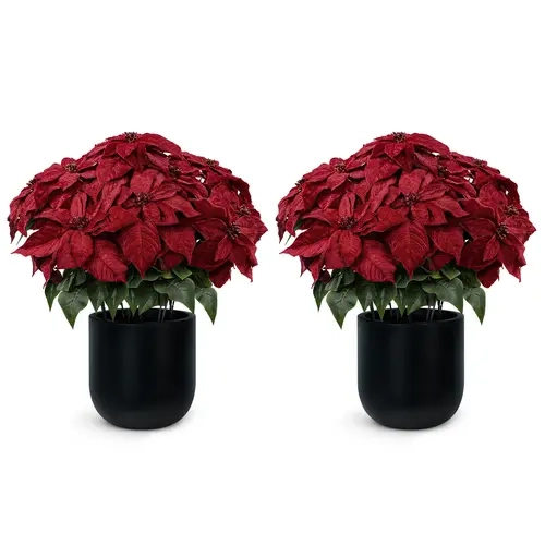 2Pack 1.6FT Poinsettia Christmas Plant with Black Round Planter, 13-Head Artificial Poinsettia, Small Christmas Decoration for Indoor & Outdoor Holiday Decor