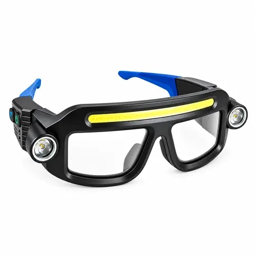 Rechargeable LED Headlamp Glasses Hand Wave Sense, Type C USB Charging, 5 Mode COB Lights, Dual Side Spotlights, IPX4 Waterresist, Lightweight Motorcycle Accessories for Camping, Automotive Tasks