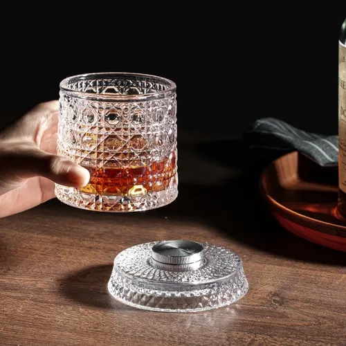 9.57oz Rotating Whiskey Glass Luxurious Barware Drinkware, Spinning Base Stress Relief Drinking Glass Gift for Him Premium Crystal Glass for Whiskey Bourbon Wine Cocktails, Perfect for Halloween  Parties, Thanksgiving & Christmas Gifts