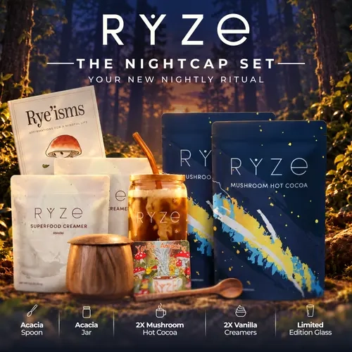 RYZE The Nightcap Set | Mushroom Hot Cocoa Starter Kit with Creamer & Accessories