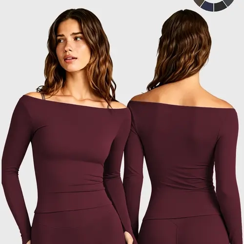 DEEFY FormeSoft Fitted Off-The-Shoulder Long Sleeve Top Vision Long Sleeve Top Women Fitted Shirt  Going Out Top Buttery Soft Double Lined Stretchy  Womens Tops