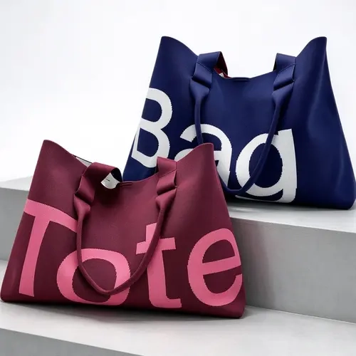 2026 Fall Winter Large Capacity Tote Bag, Letter Pattern, Dual Handles, Zipper Closure, Acetate Material, Street Style, Fitness Bag, Gift
