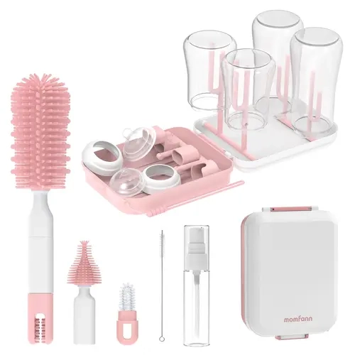 VIPfree Baby Bottle Brush Set,8 in 1 Magnetic Design Cleaner Bottle Brush Kit with Silicone Brush,Drying Rack for Baby Bottle, Breast Pumps,Nipples - Home&Travel Gift for New Parents