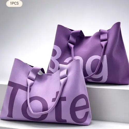 Autumn Winter Large Capacity Tote Bag, Letter Knit Dual Handle Satchel, Fashion Shoulder Bag, Fitness Bag, Casual Style