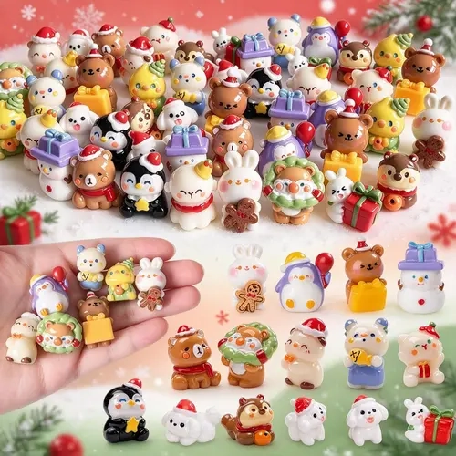 Mini Christmas Animal Resin Ornaments, Cute Desktop Decor, Mini Garden Figurines, Holiday Decoration, Funny Gifts, Party Favors