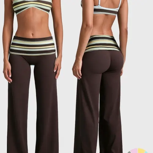 DEEFY Two-Piece Set FLX Layered Halter Bra & FLX Foldover Wide Leg Bottoms Women's Workout Set Yoga Pilates Gym Lounge Matching Activewear Foldover Waist High Waisted Wide Leg Pants  Casual Matching Set