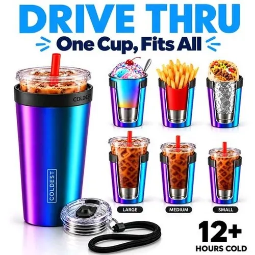 COLDEST Drive Thru - 30oz Universal Cup Insulated Tumbler - Keeps Drinks Hot 12+ Hours Cold, 6+ Hours Hot, 100% Leakproof, Vacuum Insulated Tumbler, Versatile Slider Lid, 20+ Colors, New Drops Every Thursday, Designed for Car Cup Holders