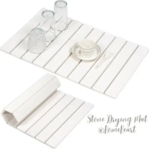 Large Rectangle Diatomaceous Earth Stone Dish Drying Mat - 24"×16" Kitchen Counter Drying Pad, Super Absorbent, Quick Drying, Heat-Resistant, Non-Slip, Foldable, Marble Pattern Kitchen Mat Options