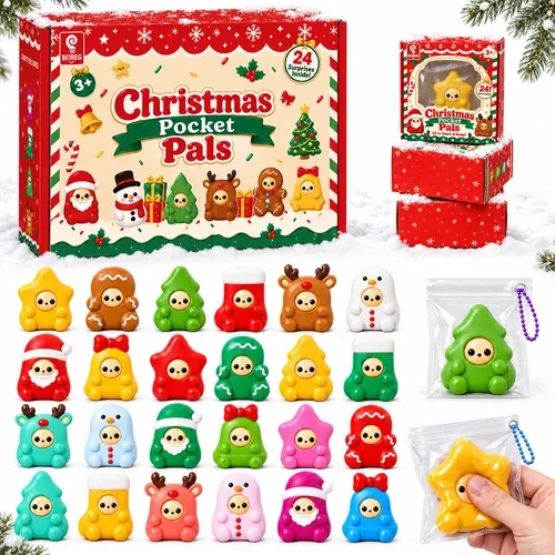 BEIREG Christmas Mini Taba Squishy Kit, 24pcs Silicone Kawaii Squeeze Toys, Stress Relief Fidget Toys, Safety-Certified, Pocket Pals Party Favors with Gift Boxes for Kids cute accessory