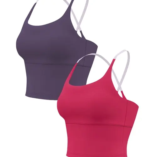 Sporty Women's Plain Criss Cross Sports Bra, Comfort and Durability Sports Crop Cami Top, Ladies Sportswear for Indoor Outdoor Wear, Gym Clothes