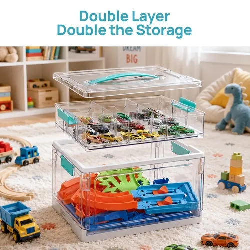 【New Arrival】Vtopmart 32QT 2-Layer Large-Capacity Clear Craft Storage Bin with Removable Divider Tray, BPA-Free PET Material, Built-In Carry Handle, Secure Locking Latches, Dustproof Home Organizer for Art Supplies, Homeschool, TikTokShopFallDealsForYou