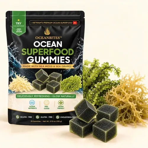 OceanBites Sea Moss & Sea Grapes Superfood Gummies, Vegan, Gelatin-Free, Gluten-Free, 3.7 oz, 35 gummies
