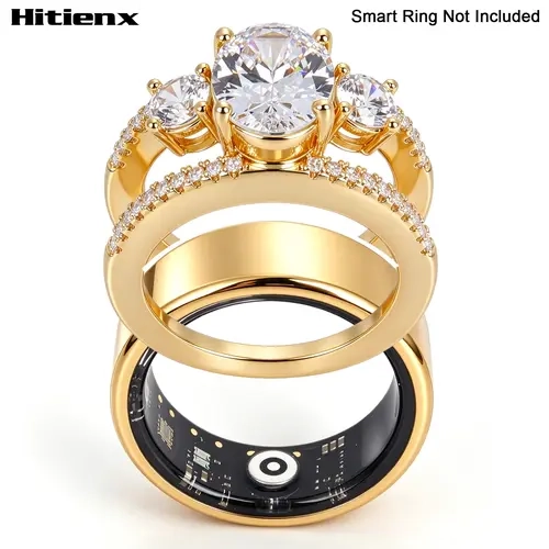 Hitienx Smart Ring Cover for Women with 3 Large Diamond-Look Stones,14K Gold Plated, Jewelry Accessory Compatible with Oura5, Hitienx and COLMI
