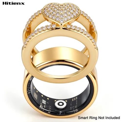 Hitienx Heart Design Smart Ring Cover for Women, 14K Gold Plated, Jewelry Accessory Compatible with Oura5, HITIENX and COLMI