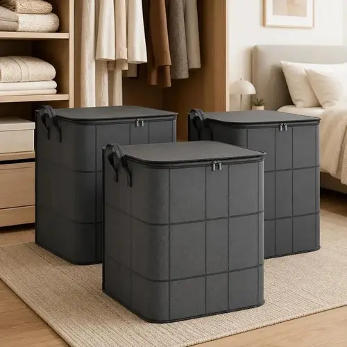 Large Zippered Reinforced Foldable Fabric Organizer Bin with Reliable Closure, Spacious Household Carryall for Bedding and Apparel, Ideal for Closet Storage and Moving Prep,sohochic.