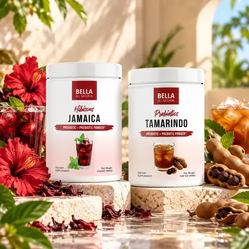 Bella All Natural Tropical Probiotics Duo: Hibiscus Jamaica + Tamarindo Probiotics
