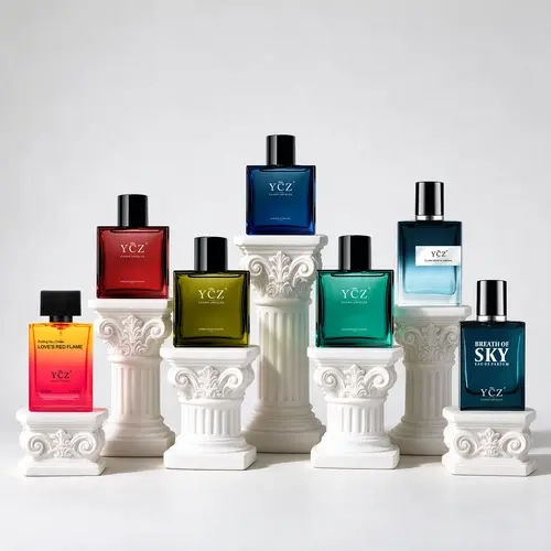 [YCZ] Men's Fragrance 7-Piece Set | 7 × 50 mL | Midnight Marine, Love's Red Flame, Breath of Sky , Club Gent's Aroma , Crimson Oud, Jade Breeze & Amber Glow | Men's Perfume Collection | Everyday, Date Night & Going Out Scents | Long Lasting