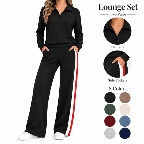 WIHOLL FASHION Women 2 Piece Outfits Airport Travel Vacation Sweatsuits Wide Leg Pants Lounge Set 2026 Fashion Clothes