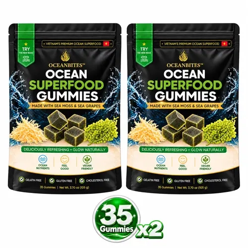 COMBO 2 OceanBites Sea Moss & Sea Grapes Superfood Gummies, Vegan, Gelatin-Free, Gluten-Free, 3.7 oz, 35 gummies
