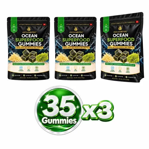 COMBO 3 OceanBites Sea Moss & Sea Grapes Superfood Gummies, Vegan, Gelatin-Free, Gluten-Free, 3.7 oz, 35 gummies