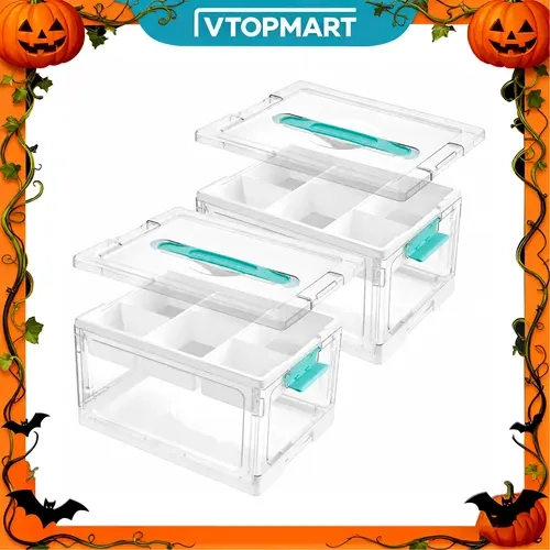 【GroupDeal Only】Vtopmart 2Pack 24QT Clear Craft Storage Bin with Removable Trays and Dividers, for Art Supply Coloring Books, Sensory Toys Craft Supplies Medicine Playdough,Transparent Water&Dust Proof, TikTokShopFallDealsForYou Halloween Gift