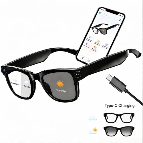 AI Smart Glasses - Portable Wireless Camera Glasses with 8MP Camera, 1080P HD Video Recording, Bluetooth Audio, Real-Time AI Translation, Voice Assistant, 16GB Storage, WiFi App Control, IP65 Waterproof for Travel, Cycling, Camera Smart Glasses, Portable