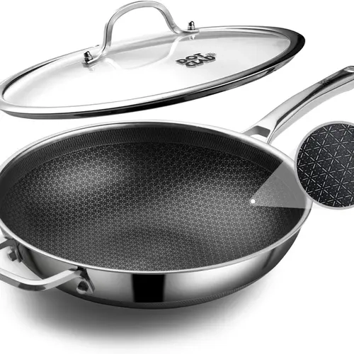 DOTCLAD 13-Inch Hybrid Stainless Steel Wok Pan with Lid – Nonstick Stir Fry Pan, Cookware,Dishwasher Safe, Induction Compatible & PFOA Free,Black Friday
