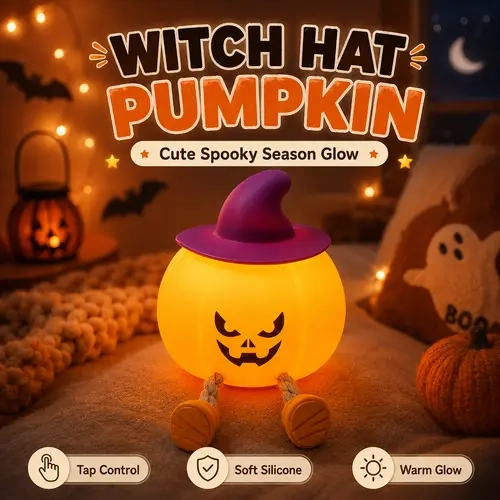 Pumpkin Shape LED Glow Night Light - Soft Silicone Tap Control Lamp with 3 brightness Levels, USB-C Rechargeable, 30-Min Timer, Nursery Bedroom Bedside Lamp, Halloween Festive Decor
