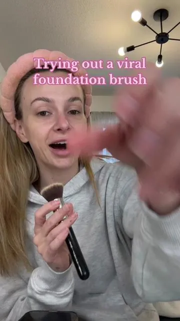 Normally I don’t trust viral products but this foundation brush is 1000000/10 #tartecosmetics #tartefoundationbrush #foundationroutine 