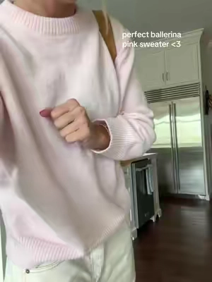 the cutest baby pink sweater!! I love the thick collar & fit 🩰 #sweater #sweateroutfits #falloutfits #crewnecksweater #barreljeans 