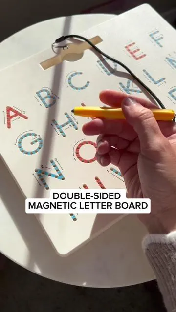 This magnetic letter board is an engaging tool to help practice handwriting and learn letters.  #magneticletterboard #learningletters #earlychildhoodeducation #prek #kindergarten #prekactivies #tiktokshop #tiktokshopfinds 