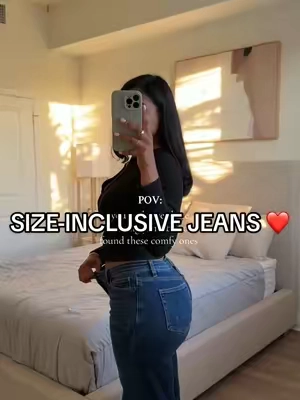 & they’re size inclusive, the size range is amazing. I always have a hard time finding well-fitting jeans that hug my curves but still fit my waist without a gap in the back. I own 3 pairs of these jeans, theyre my go-to and so comfortable. I’m 5’6 wearing a 29. #stretchyjeans #jeanswithstretch #sizeinclusive #widelegjeans #plussizejeans #jeansforwomen 